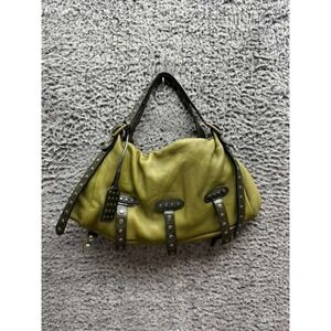 Be & D Women's Grommet Studded Leather Satchel Shoulder Bag Olive Green 16 x 8